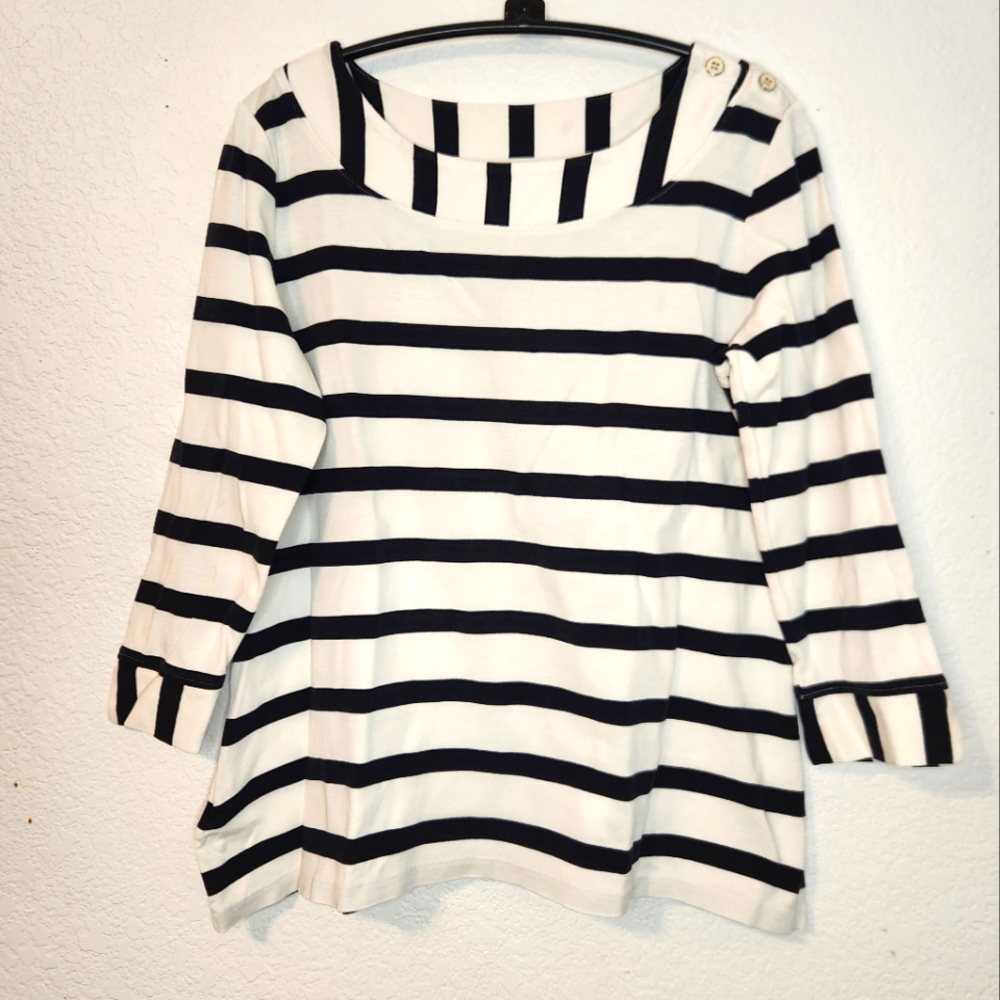 Talbots Striped Black and White Women's Top with 3/4 Sleeves, Size M